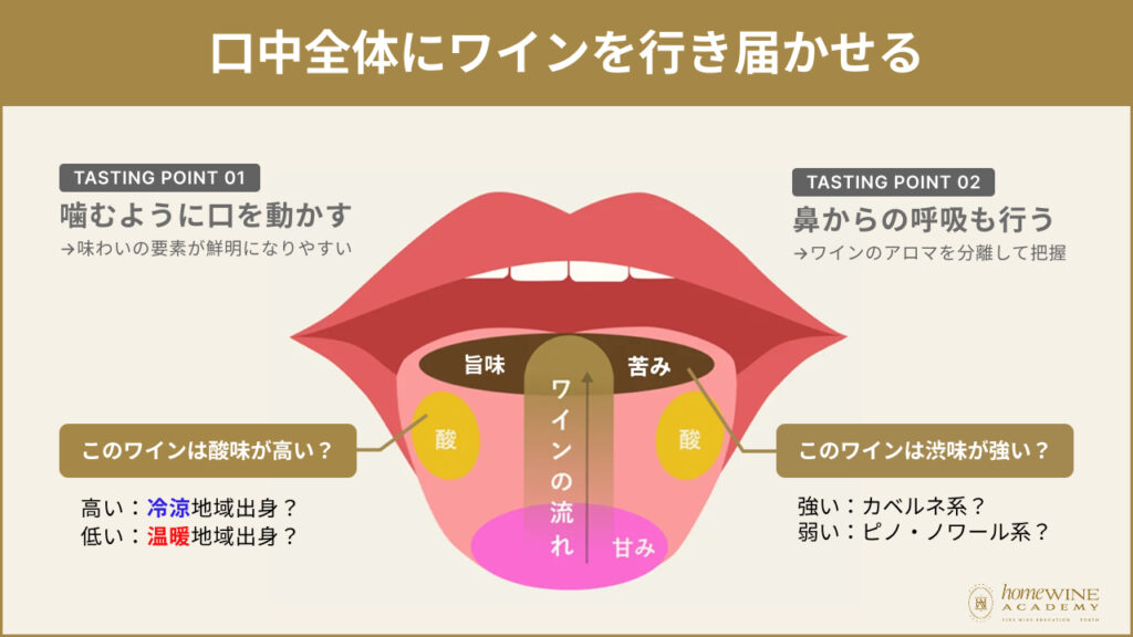 口中にワインを行き届かせる