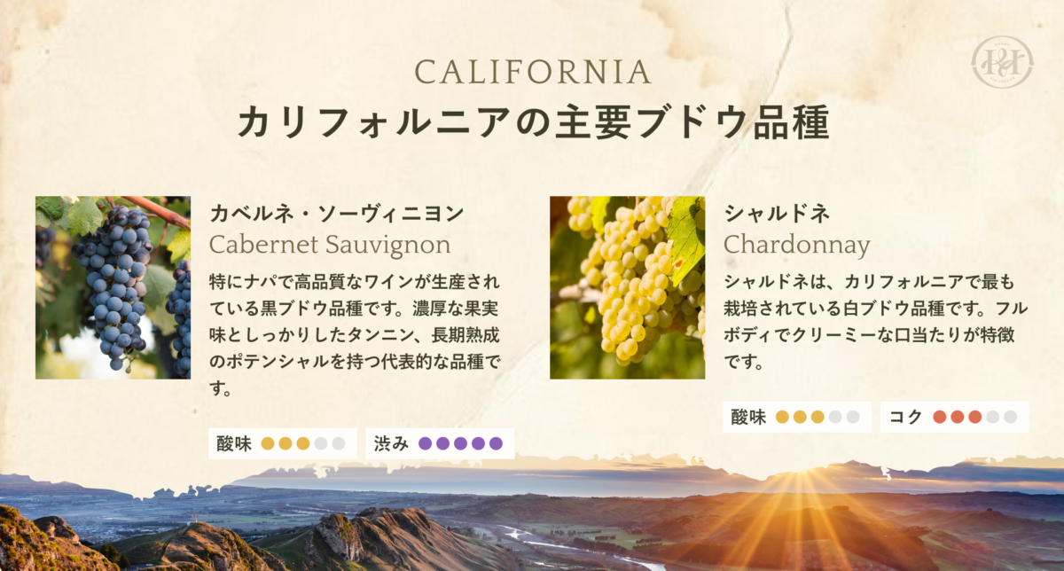 カリフォルニアの代表的なブドウ品種
